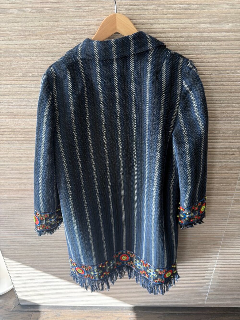 Tory Burch Luna striped woven coat embellished with beads, sequins, and fringe - Picture 3 of 5